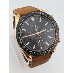 Benyar Chronograph Watch Men 45mm Case Brown Leather Band- New Battery